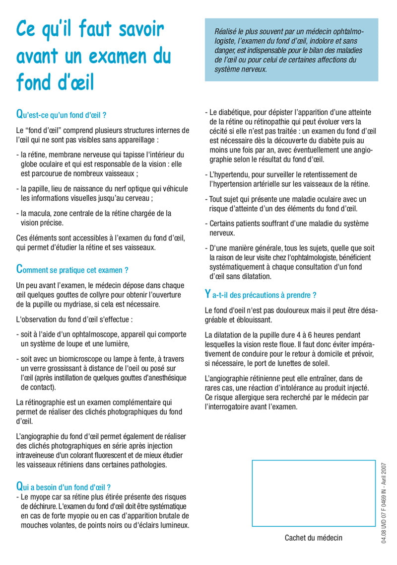 Examen du fond de l'oeil Clinique Causse — free download